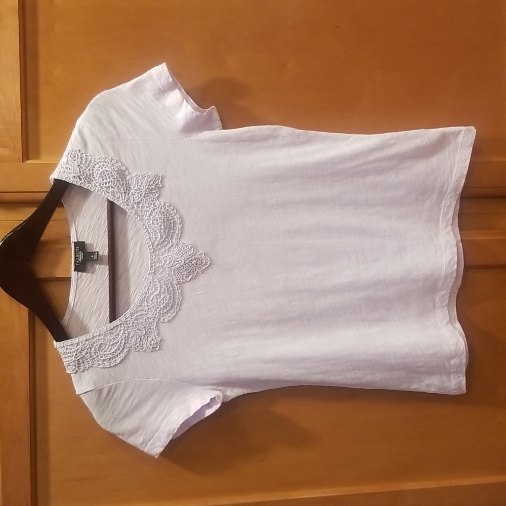 Talbots cotton short sleeve tee lace neckline lavender size PP